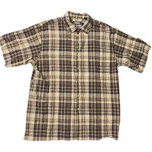 Premier Vintage Plaid Shirt Mens XXL Brown Yellow Button Up Short Sleeve, New